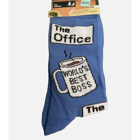 The Office “World's Best Boss” Michael Scott Novelty Crew Socks Mens 6-12 Blue - Picture 1 of 2
